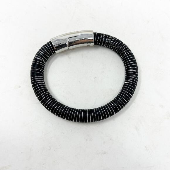 SATYA Black Medal Bangle with Silver Tone Magnetic Closure - Picture 2 of 5